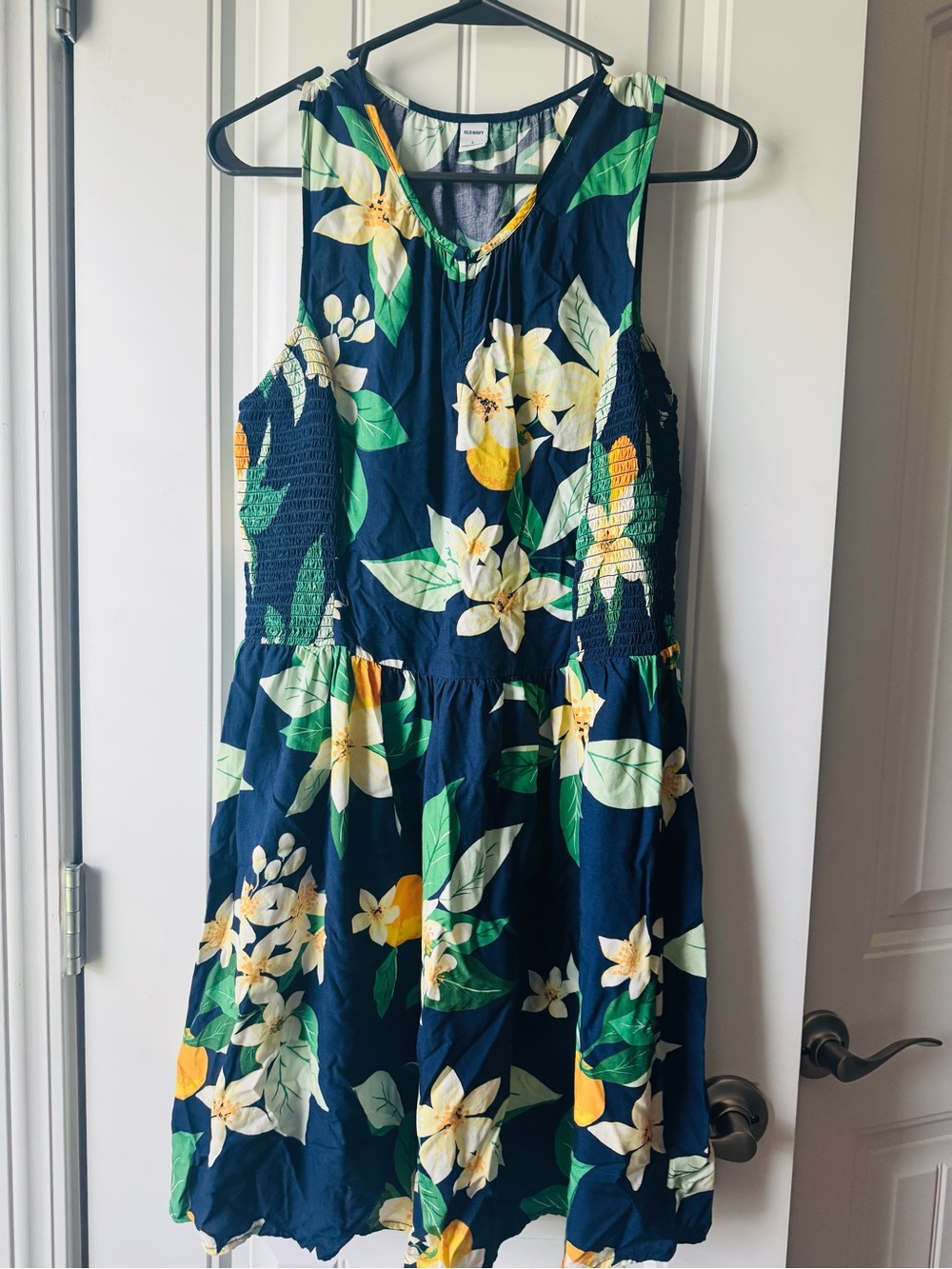 Old Navy Navy Blue Floral Sundress with Green and Yellow Accents